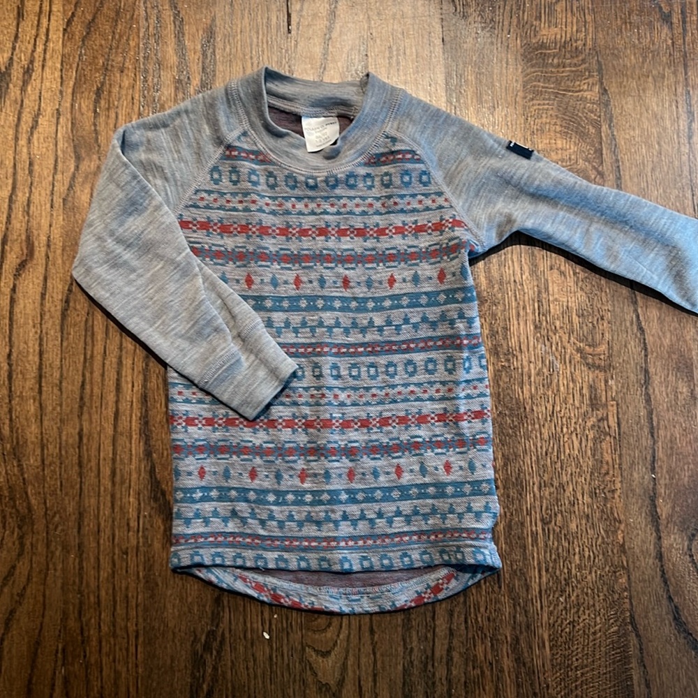 Polarn O Pyret merino wool Nordic jacquard top gray/blue 1-2 years